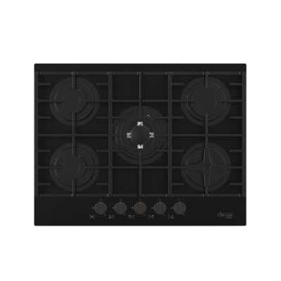 Firegas Hi-Tech Built-In Gas Hob 70 Cm, 5 Burners, Black Glass.