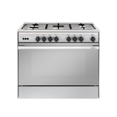 Glem Gas Oven Free Standing 5 Burners, Size 90*60 Cm, Capacity 114 Ltr, Stainless Steel.