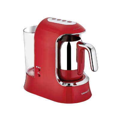 Korkmaz Turkish Coffee Machine 700W, with Water Tank 1.2 Liter, Prepare up to 4 Cups, Red/Chrome Color.