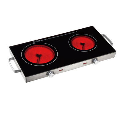 Trust Double Hob Plate Electric Ceramic, Stainless Steel / Black Glass.