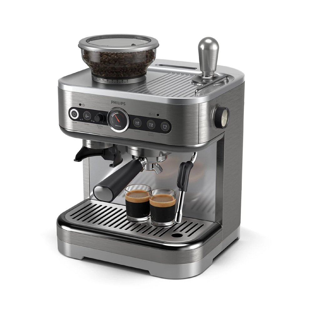 فيليبس ماكينة إسبريسو نصف أوتوماتيكية Barista Brew مع مطحنة مدمجة، فضي