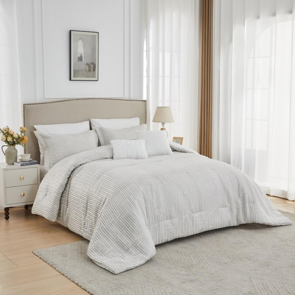 ويل طقم غطاء سرير وشراشف MADISON PARK ROYCE 8 قطع مقاس 260x240 سم لون عاجي