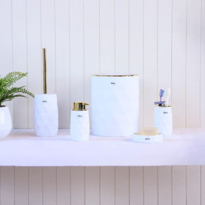 Well Bathroom Accessories Set LUMINOUS 5 Pieces White & Gold