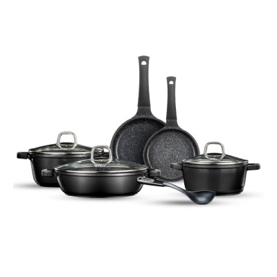 Food Appeal Cookware Set Marble Class 9 Pieces Black