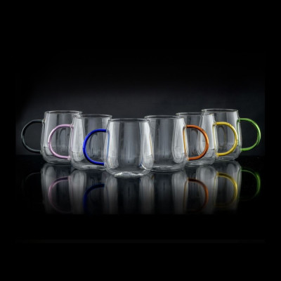Food Appeal 6-Piece Glass Cup Set, 350ml, Colorful Handles