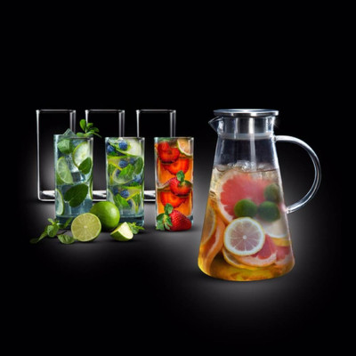 Food Appeal Pitcher & Cups Bahamas Glass Set Clear