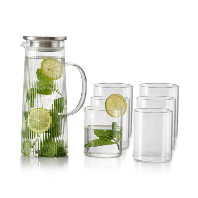 Food Appeal Pitcher & Cups Cayman Glass Set Clear
