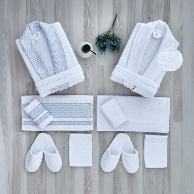 Well Bathrobe Set LUX WEVA 100% Cotton 12PCS, White