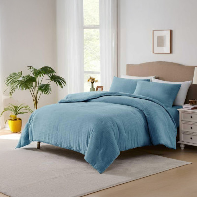 Well Bed Cover & Sheet Set EMPIRE PLUS Jacquard Flannel 4 Pcs, Double Size 240x220 cm, Cozy Blue