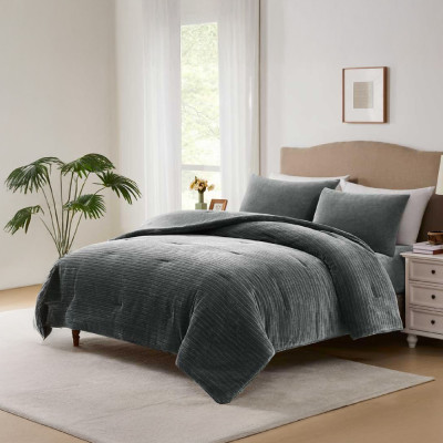 Well Bed Cover & Sheet Set EMPIRE PLUS Jacquard Flannel 4 Pcs, Double Size 240x220 cm, Cozy Grey