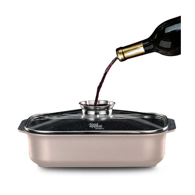 Food Appeal Roaster 34.5×24.5×8cm, 6L BLACK MARBLE Series, Pink