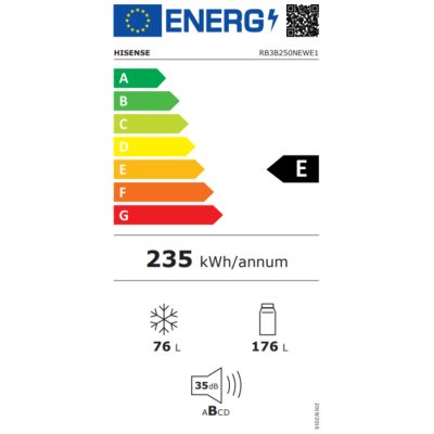 Hisense Essential+ RB3B250NEWE1 ثلاجة بفريزر سفلي متكامل 252 لتر - ضمان المستورد الرسمي