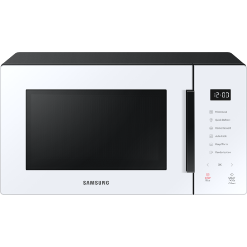 23-liter Samsung BeSpoke MS23T5018AW microwave oven - white color combined with black, three-year warranty by the official importer