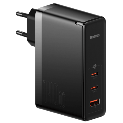شاحن حائط Baseus GaN5 Pro USB 140W يتضمن كابل USB-C بطول 1 متر - لون أسود ضمان لمدة عامين من المستورد الرسمي