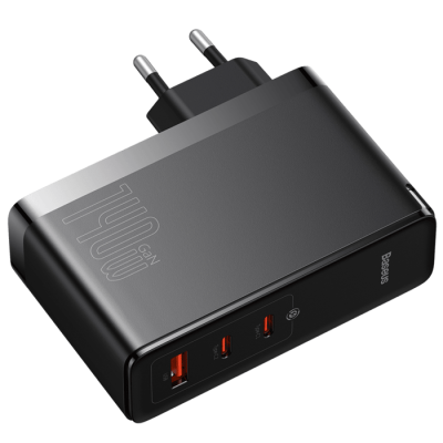 شاحن حائط Baseus GaN5 Pro USB 140W يتضمن كابل USB-C بطول 1 متر - لون أسود ضمان لمدة عامين من المستورد الرسمي