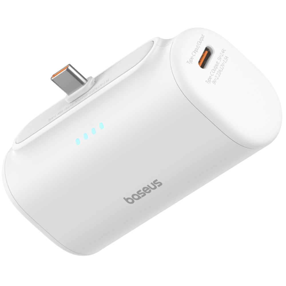 بطارية احتياطية Baseus Compact Power Bank USB-C Edition 5000mAh 20W - اللون الأبيض ضمان لمدة عامين من المستورد الرسمي