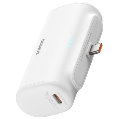 بطارية احتياطية Baseus Compact Power Bank USB-C Edition 5000mAh 20W - اللون الأبيض ضمان لمدة عامين من المستورد الرسمي