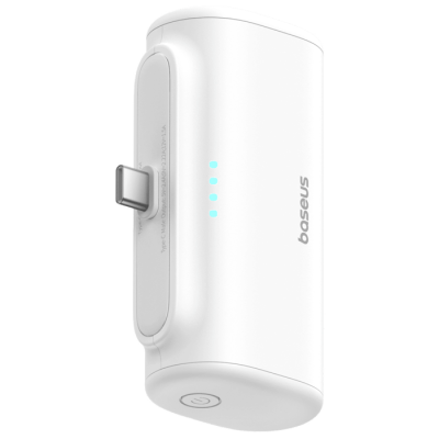 بطارية احتياطية Baseus Compact Power Bank USB-C Edition 5000mAh 20W - اللون الأبيض ضمان لمدة عامين من المستورد الرسمي