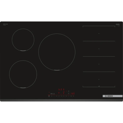 Bosch Induction Cooktop PXV831HC1E, 5 Cooking Zones, 80 cm, Made in Spain, Three-Phase – Black Finish