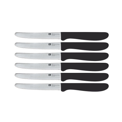 Food Appeal 6 Piece Vegetable Knife Set Round/Serrated Black CLASSIC Series