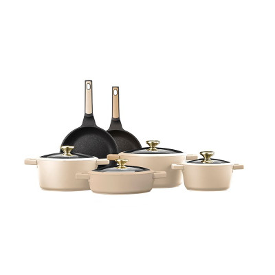 Food Appeal BLACKBERRY GALAXY Series 10 Piece Cookware Set, Cream/Chamomile
