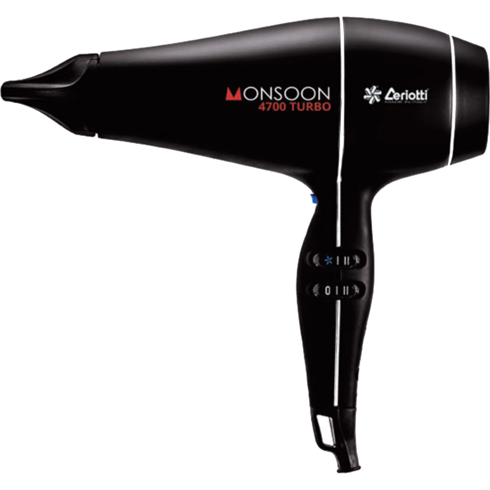 سيرولتي Monsoon 4700 Turbo 2500W مجفف شعر احترافي باللون الأسود - سنة ضمان من المستورد الرسمي
