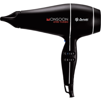 Cerioltti Monsoon 4700 Turbo 2500W Professional Hair Dryer in Black - One Year Warranty by Official Importer