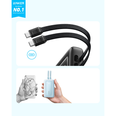 أنكر بنك طاقة Zolo بقدرة 35 واط مع كابلين USB-C مدمجين سعة 10000 مللي أمبير لون أزرق