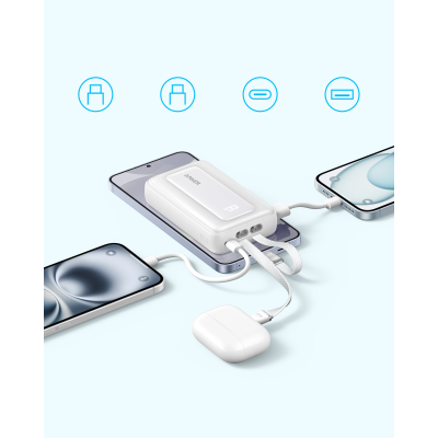 أنكر بنك طاقة Zolo بقدرة 35 واط مع كابلين USB-C مدمجين سعة 10000 مللي أمبير لون أزرق