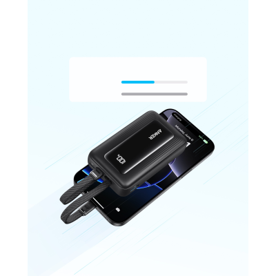أنكر بنك طاقة Zolo بقدرة 35 واط مع كابلين USB-C مدمجين سعة 10000 مللي أمبير لون أزرق
