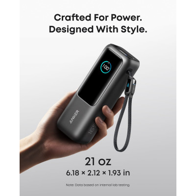 أنكر بنك طاقة بقدرة 165 واط مع كابل USB-C مدمج وقابل للسحب سعة 25000 مللي أمبير لون أسود