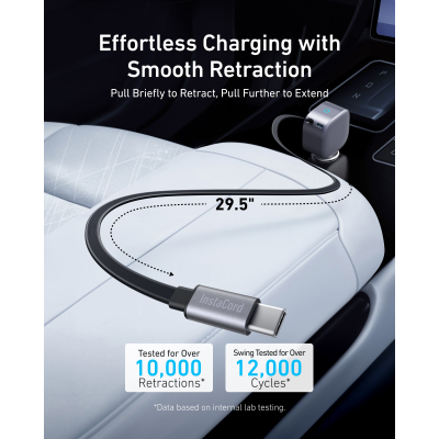أنكر شاحن سيارة USB-C مع كابل مدمج قابل للسحب بقدرة 75 واط لون رمادي