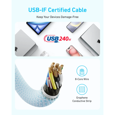 أنكر كابل USB-C إلى USB-C بقدرة 240 واط لون أسود