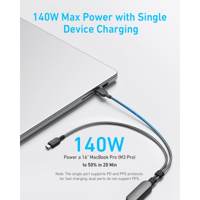 أنكر كابل USB-C إلى USB-C بطول 1.2 متر لون أسود
