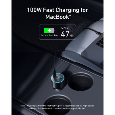  أنكر شاحن سيارة USB-C ثلاثي المنافذ مع مجموعة كابلات بقدرة 167.5 واط لون رمادي 