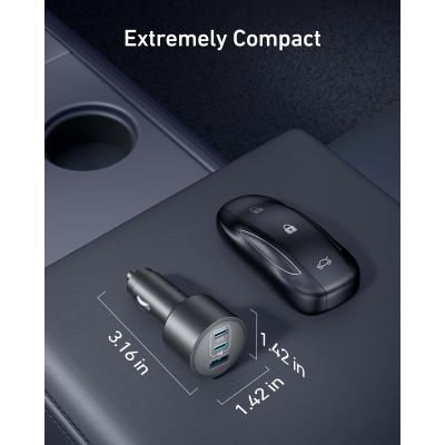  أنكر شاحن سيارة USB-C ثلاثي المنافذ مع مجموعة كابلات بقدرة 167.5 واط لون رمادي 