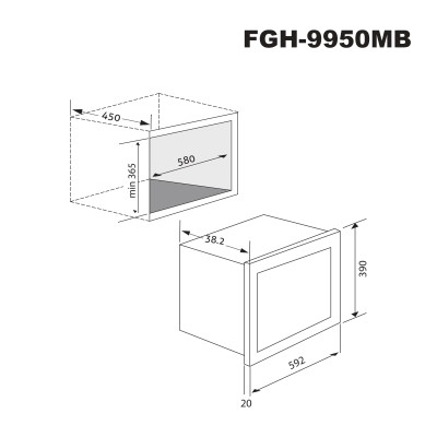  Firegas Hitech Microwave Built In 25 Liter, 1200W, 2 In 1, 8 Programs, Black Color. 