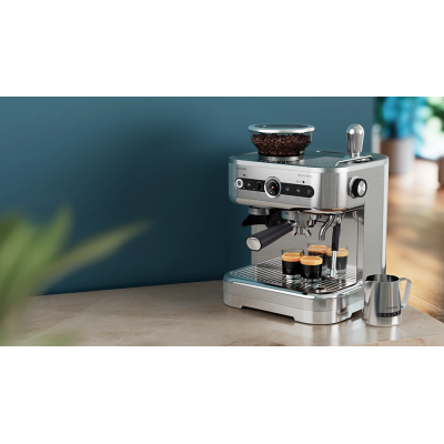 فيليبس ماكينة إسبريسو نصف أوتوماتيكية Barista Brew مع مطحنة مدمجة، فضي