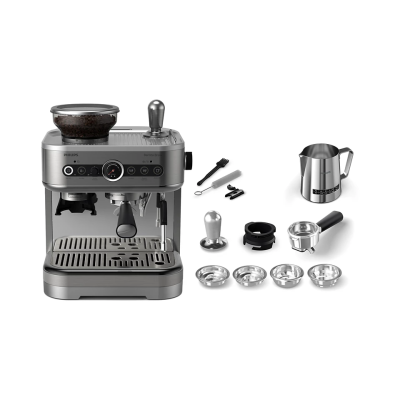 فيليبس ماكينة إسبريسو نصف أوتوماتيكية Barista Brew مع مطحنة مدمجة، فضي