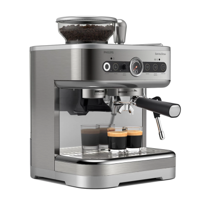 فيليبس ماكينة إسبريسو نصف أوتوماتيكية Barista Brew مع مطحنة مدمجة، فضي