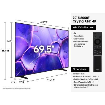  سامسونج تلفزيون UHD فئة U8000F حجم 70 بوصة 4K UHD ذكي بنظام تشغيل Tizen. 